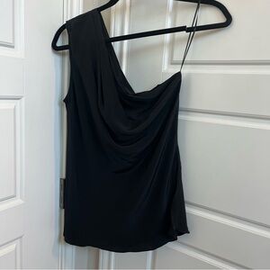 Jay Godfrey One-Shoulder Silk Blouse in Black Size 6
